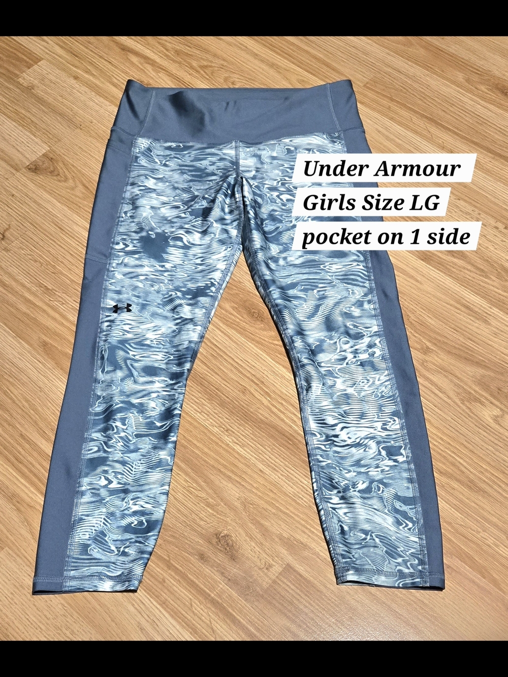 Under Armour Girls Slate Blue Wave-Print Performance Leggings